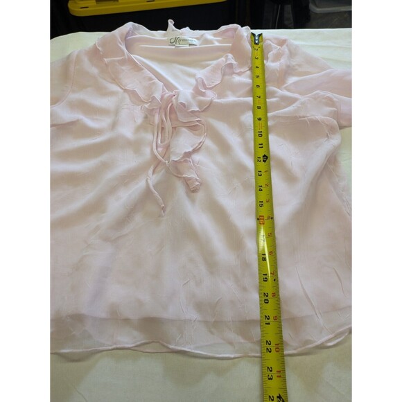 Vintage Y2K DressBarn Light Pink Ruffle Blouse Sheer Fairy Top Frilly Large - Picture 9 of 9